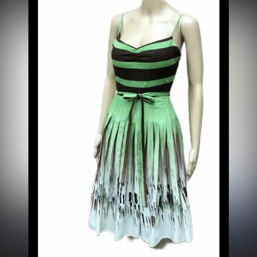 BCBGMaxAzria Green and Black Striped Dress